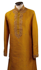Classy Raw silk kurta set with antique embroidery on the neck and sleeves - CK 1800 - Prachy Creations