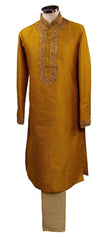 Classy Raw silk kurta set with antique embroidery on the neck and sleeves - CK 1800 - Prachy Creations