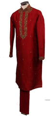 Classy Raw silk kurta set with antique embroidery on the neck and sleeves - CK 1800 - Prachy Creations