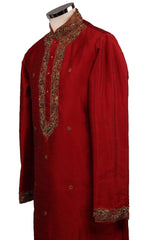Classy Raw silk kurta set with antique embroidery on the neck and sleeves - CK 1800 - Prachy Creations