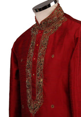 Classy Raw silk kurta set with antique embroidery on the neck and sleeves - CK 1800 - Prachy Creations