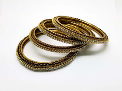 Set of Antique Finish Clear / White stone bangles (set of 4) - JAN1604KP-CLR - Prachy Creations