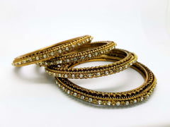 Set of Antique Finish LCT Gold / Clear stone bangles (set of 4) - JAN1604KP-LCTCLR - Prachy Creations