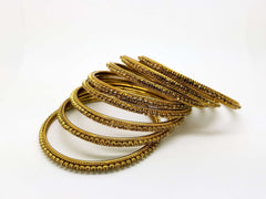 Set of Antique Finish LCT Gold stone bangles (set of 8) - JAN1608KP-LCT - Prachy Creations