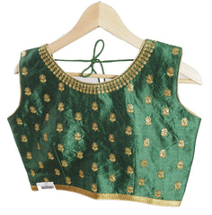 Dupion Silk Embroidered Sleevless Saree Blouse - Size 36