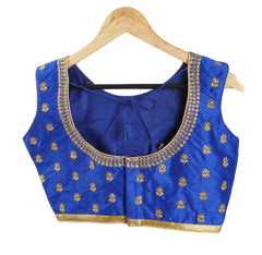Dupion Silk Embroidered Sleevless Saree Blouse - Size 36