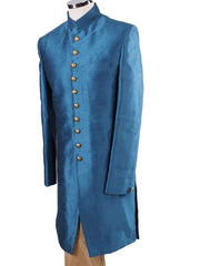 Mens Turquoise Blue Sherwani set - With Gold Churidar Trousers - Bollywood Party Weddings - JRT1901 TC0419 - Prachy Creations