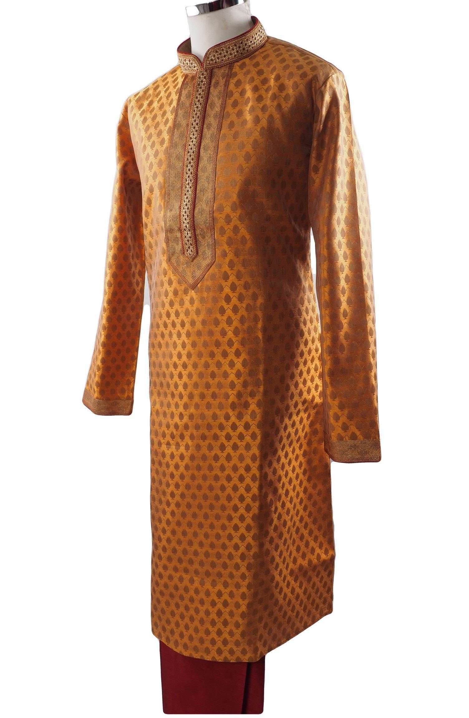 Golden Mens Handloom Kurta set - Bollywood, Weddings, Fancy Dress - SNC5820JY-GLDN - Prachy Creations