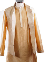 Gold Raw silk Kurta Dhoti set with Cream Brocade waistcoat - Bollywood, Weddings, Fancy Dress - SNC595PT - Prachy Creations