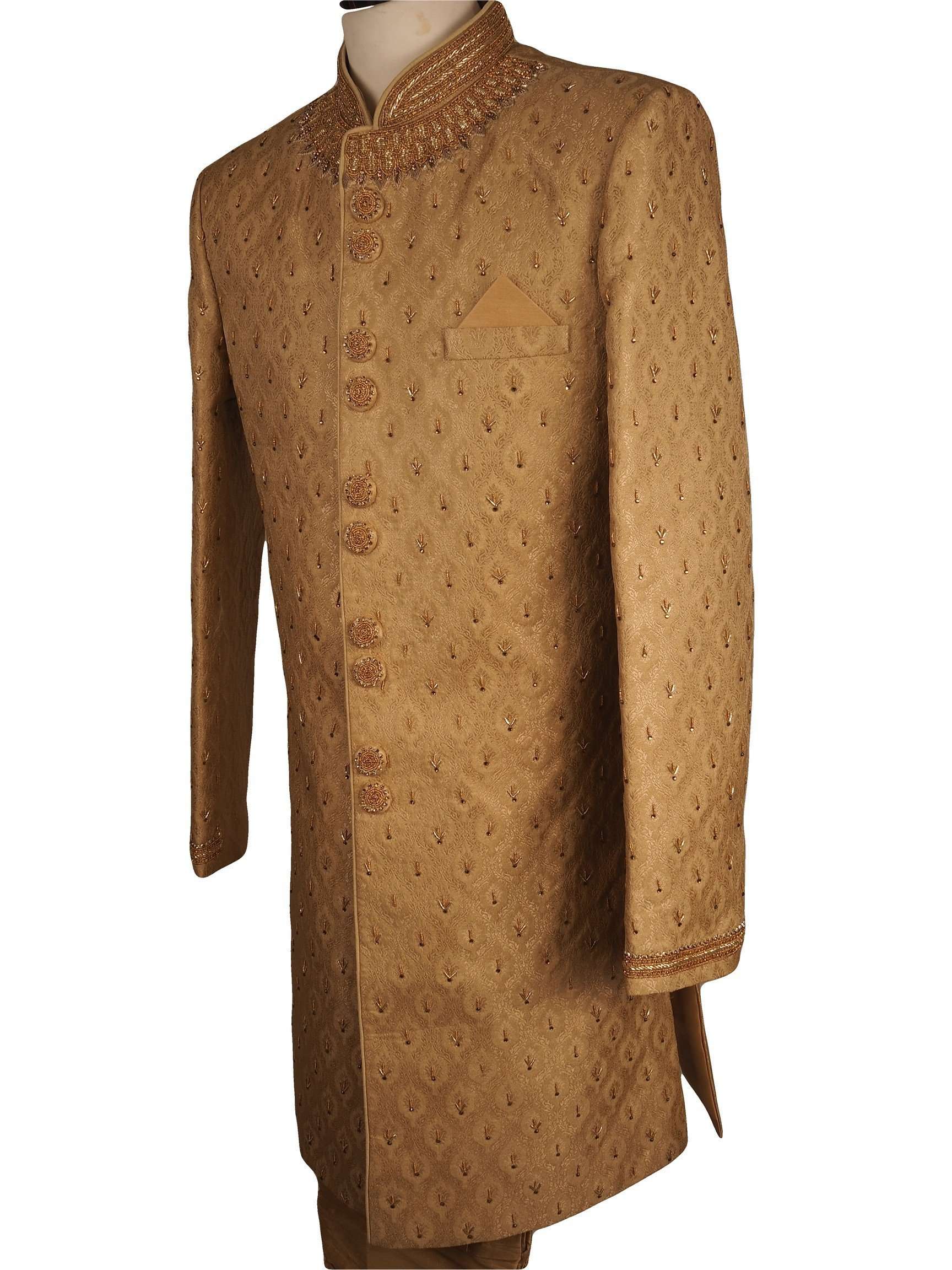 Fully Embroidered Gold Sherwani with churidar trousers -  SNC861KKP 1018 - Prachy Creations