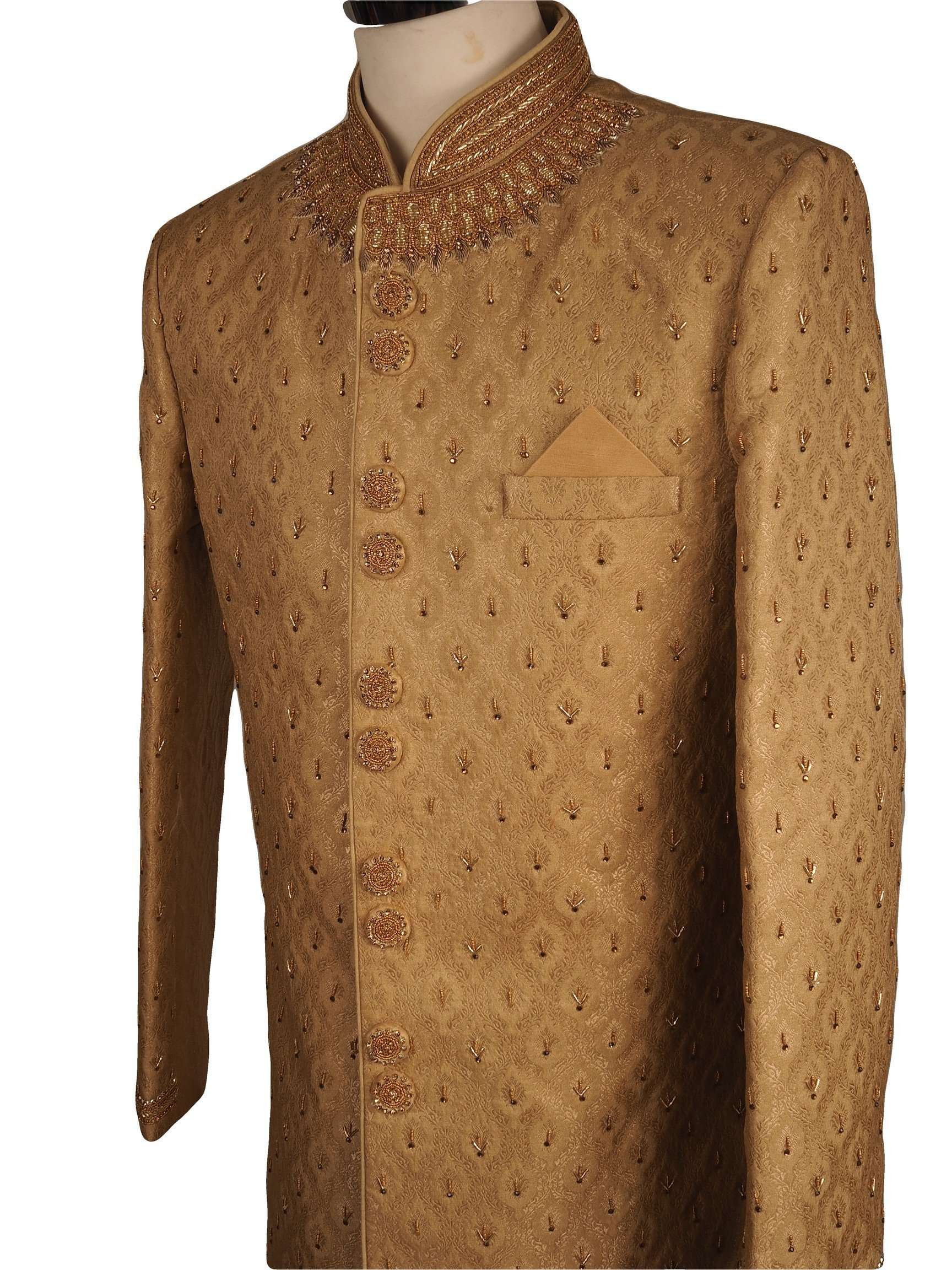 Fully Embroidered Gold Sherwani with churidar trousers -  SNC861KKP 1018 - Prachy Creations