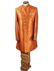 Orange Brocade Sherwani with churidar trousers -  SNC868CY 1018 - Prachy Creations