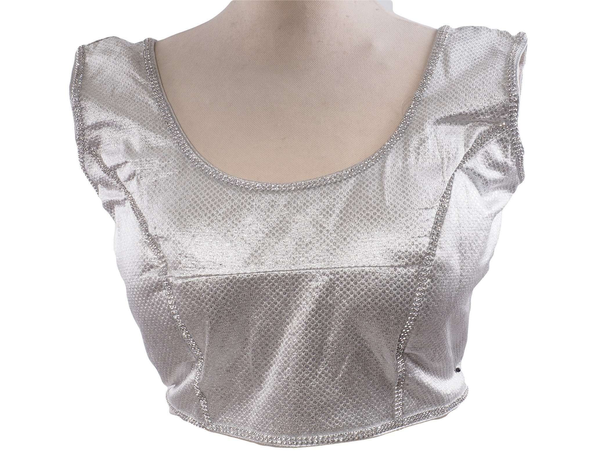 Silver Sleeveless Saree blouse Back Fasten Bollywood Fancy