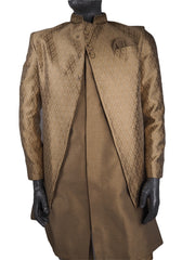 Mens Gold Brocade Sherwani set - With gold Churidar trousers - Bollywood Party Weddings - VFEW1901 KYY0819 - Prachy Creations