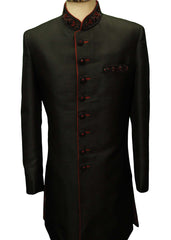 Mens Black Sherwani set - With red Churidar trousers - Bollywood Party Weddings - VFEW852 HY0819 - Prachy Creations