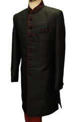 Mens Black Sherwani set - With red Churidar trousers - Bollywood Party Weddings - VFEW852 HY0819 - Prachy Creations