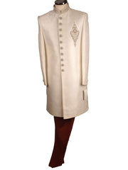 Prachy Creations-Mens White Sherwani set - With red trousers - Bollywood Party Weddings - VFEW856CY 1018 - Prachy Creations