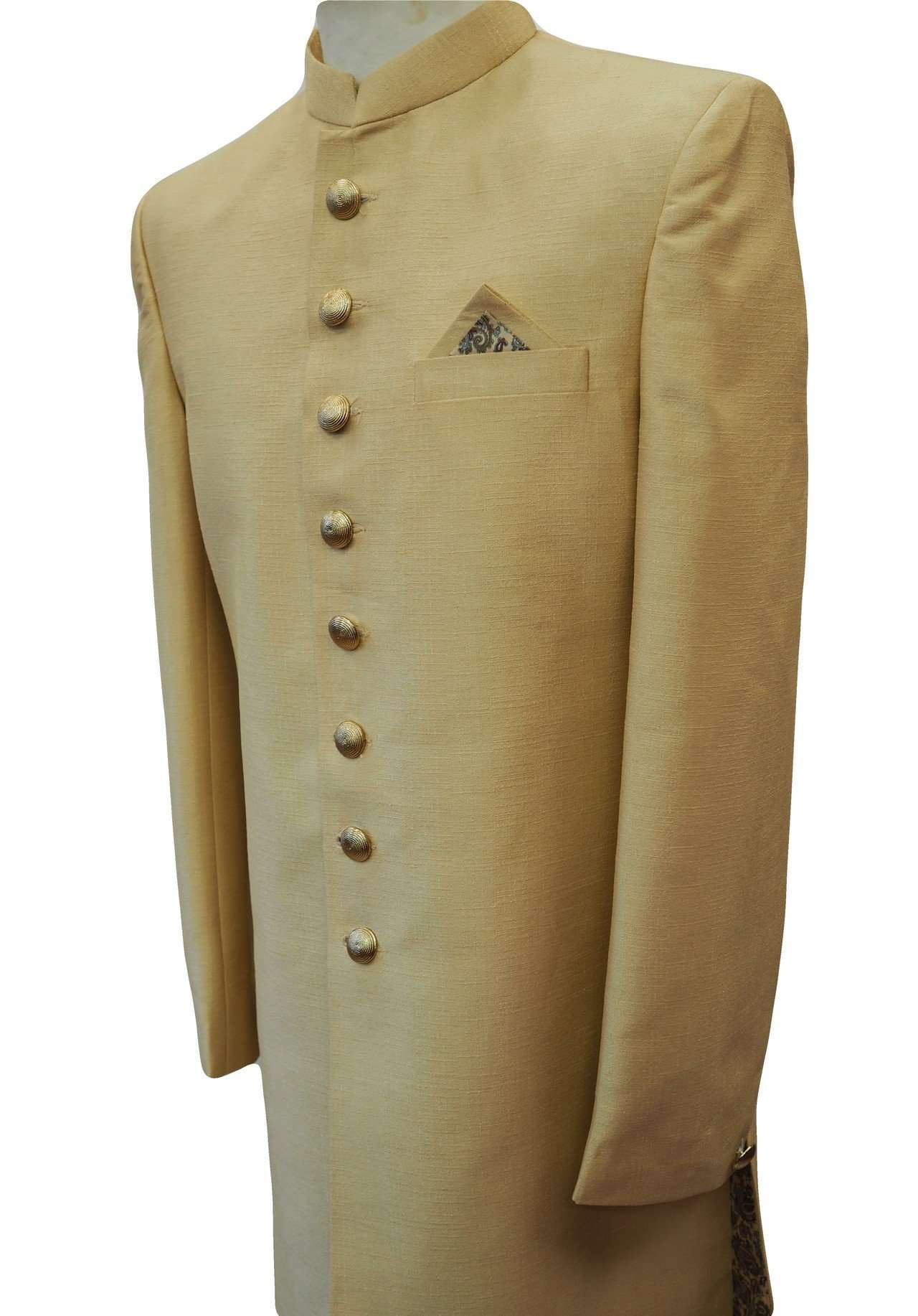 Prachy Creations-Mens Ivory Gold  Sherwani set - With Salwar - Bollywood Party Weddings - VFEW859JY - Prachy Creations