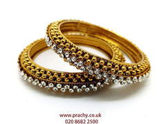 VJ243 kp - Pair of Antique finish stone Bangles / Kada for all occasions - Prachy Creations