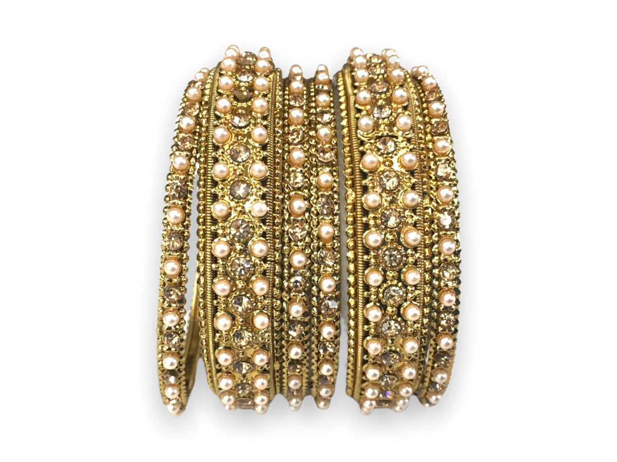 A set of 6 Pearl/ Gold stone Bangles - Bollywood, Weddings, Fancy Dress JAN1861 Vp0519 - Prachy Creations