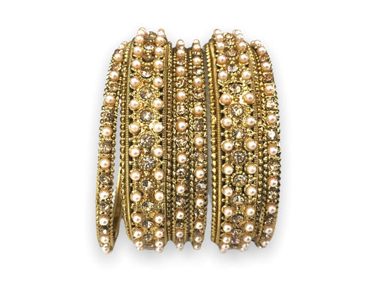 A set of 6 Pearl/ Gold stone Bangles - Bollywood, Weddings, Fancy Dress JAN1861 Vp0519 - Prachy Creations