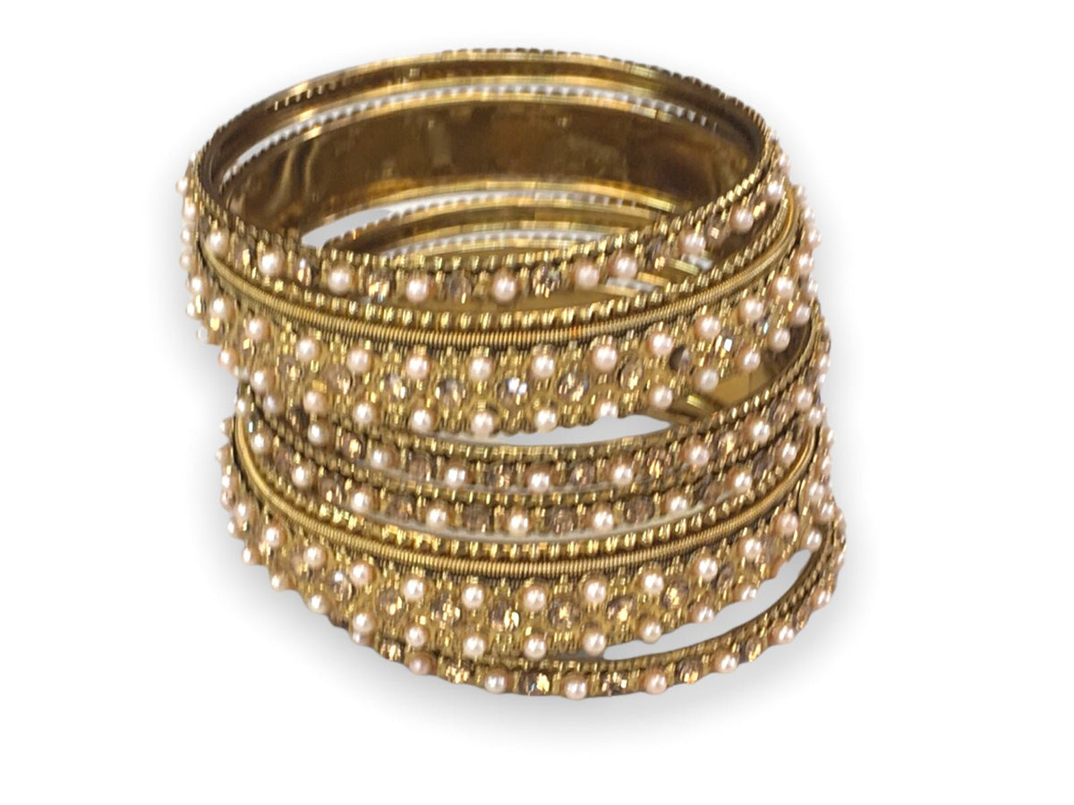 A set of 6 Pearl/ Gold stone Bangles - Bollywood, Weddings, Fancy Dress JAN1861 Vp0519 - Prachy Creations
