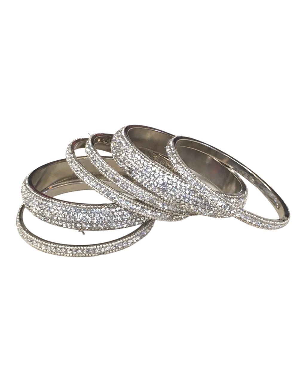 A set of 6 Silver finish Stone Bangles Set - Bollywood, Weddings 7Line R 1022 - Prachy Creations
