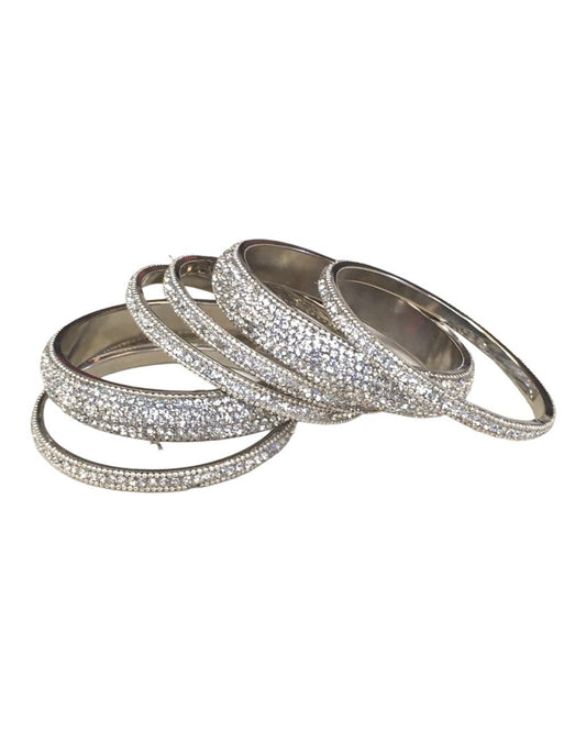 A set of 6 Silver finish Stone Bangles Set - Bollywood, Weddings 7Line R 1022 - Prachy Creations