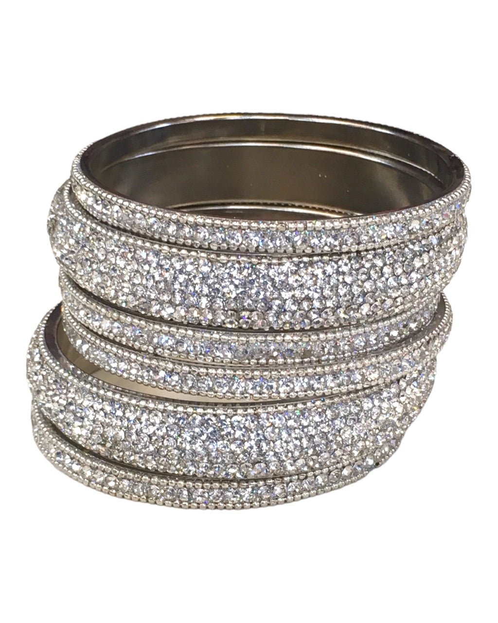 A set of 6 Silver finish Stone Bangles Set - Bollywood, Weddings 7Line R 1022 - Prachy Creations