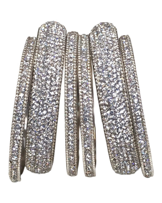 A set of 6 Silver finish Stone Bangles Set - Bollywood, Weddings 7Line R 1022 - Prachy Creations