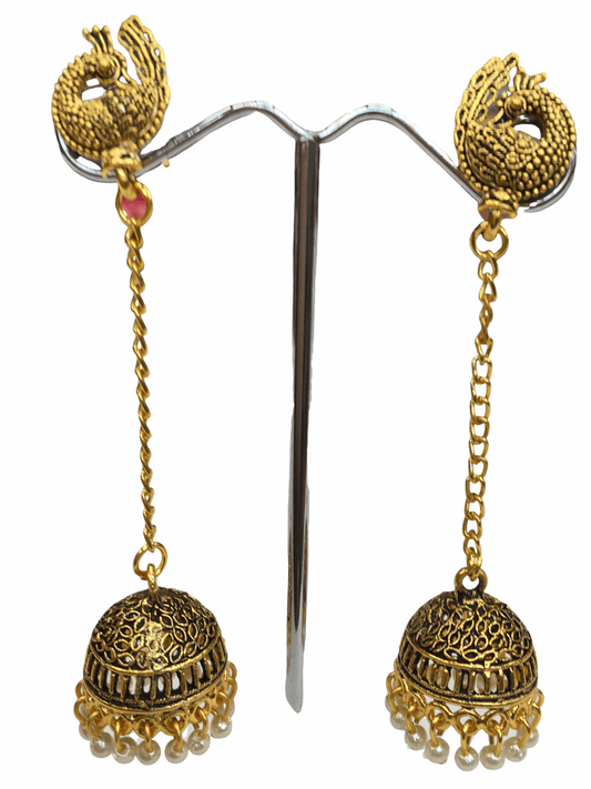 Antique Gold finish Zhumki Style earrings - SHR2002 Ap0320 - Prachy Creations