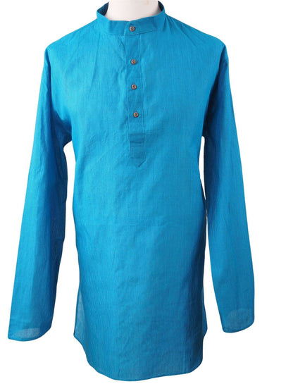 Astra - Turquoise Cotton Kurta top - Mens Indian shirt - Ideal on a pair of jeans - R0718 - Prachy Creations