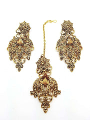 Antique gold finish Necklace, Earrings and Tika set - DC8722LCT KJ - Prachy Creations