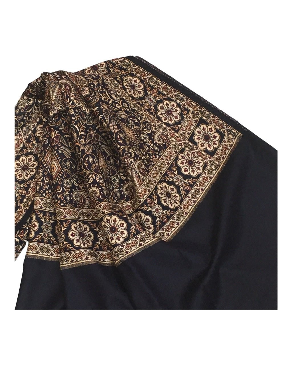 Black - Art Wool Handloom Woven Shawl - NTC2202 KY 1022 - Prachy Creations