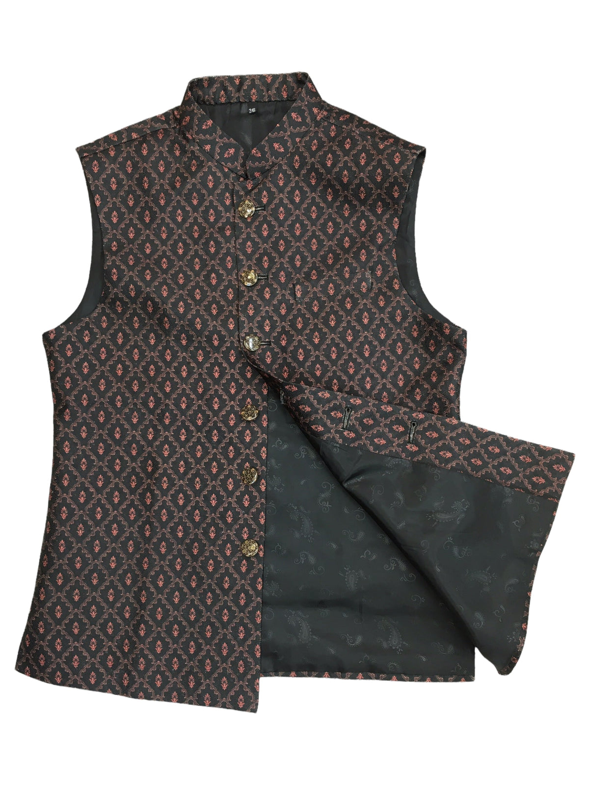 Black - Premium Handloom Brocade Mens Waistcoat - Amazing Fit - DG2204 KJ 0522 - Prachy Creations
