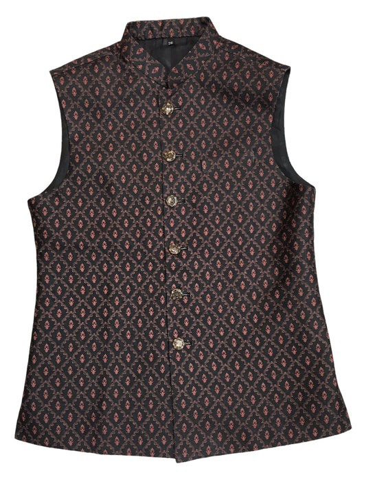 Black - Premium Handloom Brocade Mens Waistcoat - Amazing Fit - DG2204 KJ 0522 - Prachy Creations