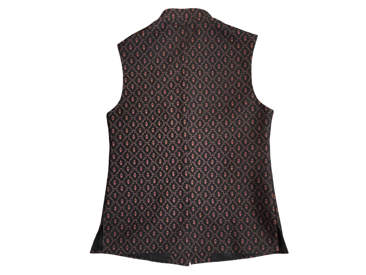 Black - Premium Handloom Brocade Mens Waistcoat - Amazing Fit - DG2204 KJ 0522 - Prachy Creations