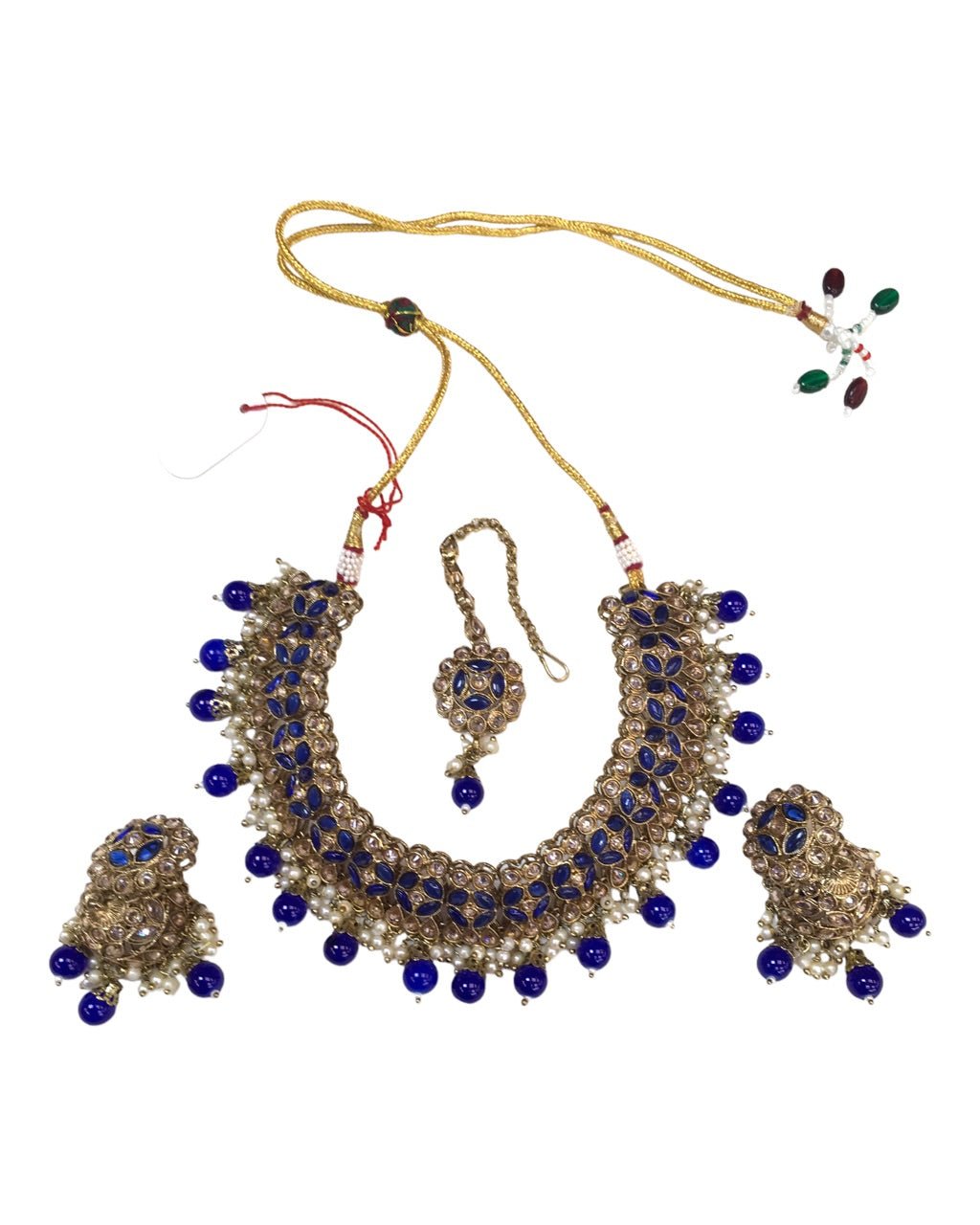 Blue - Medium Size Antique Finish Necklace Set with Earrings - MNA1122 KK 1122 - Prachy Creations