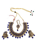 Blue - Medium Size Antique Finish Necklace Set with Earrings - MNA1122 KK 1122 - Prachy Creations
