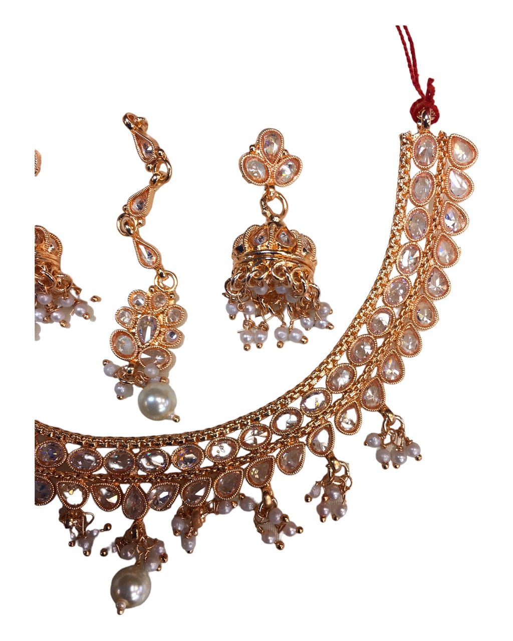 Clear White Stones - Medium Size Antique Finish Necklace Set with Earrings - HR1011 KK 1122 - Prachy Creations