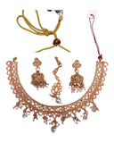 Clear White Stones - Medium Size Antique Finish Necklace Set with Earrings - HR1011 KK 1122 - Prachy Creations