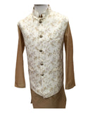 Cream - Banarasi Pure Brocade Mens Waistcoat - Bollywood - KCS2226 KA 0722 - Prachy Creations