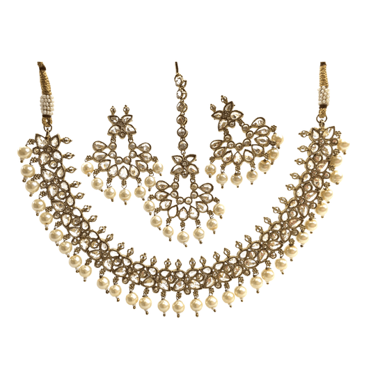 Designer Reverse Stone Necklace Earrings and Tika Set - KAJ836 KY0721 - Prachy Creations