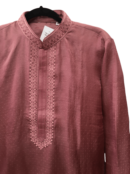Dusty Pink - Mens Indian Kurta Set - Rich Self brocade Silky - SEN2208 TA0422 - Prachy Creations