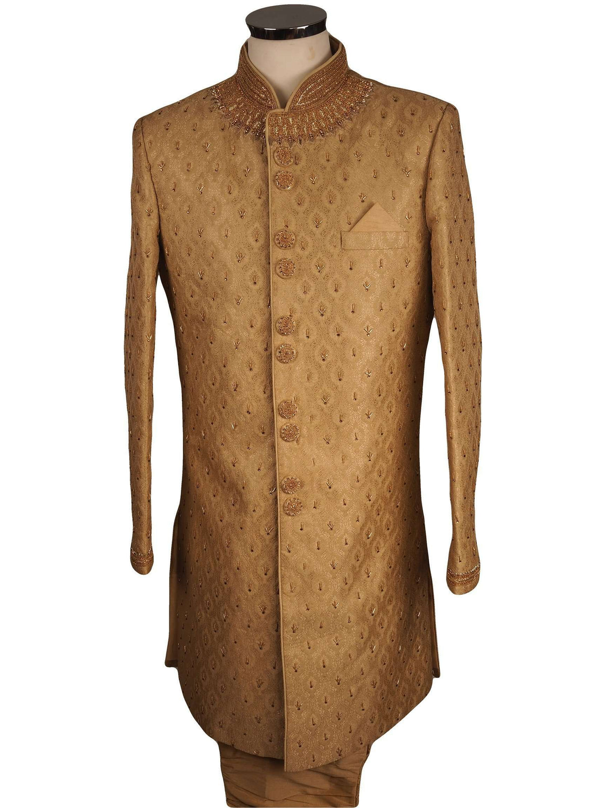 Fully Embroidered Gold Sherwani with churidar trousers - SNC861KKP 1018 - Prachy Creations