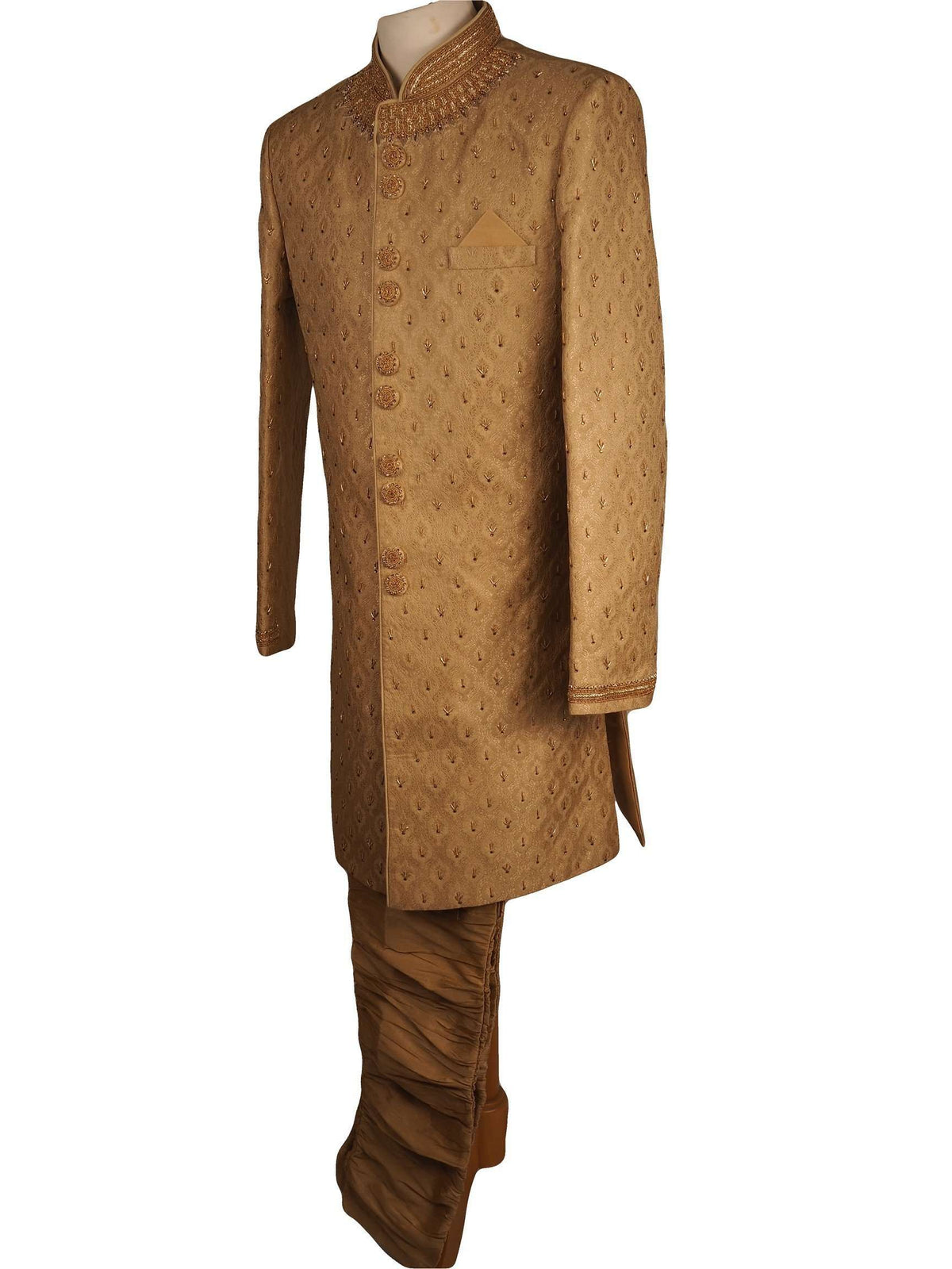 Fully Embroidered Gold Sherwani with churidar trousers - SNC861KKP 1018 - Prachy Creations