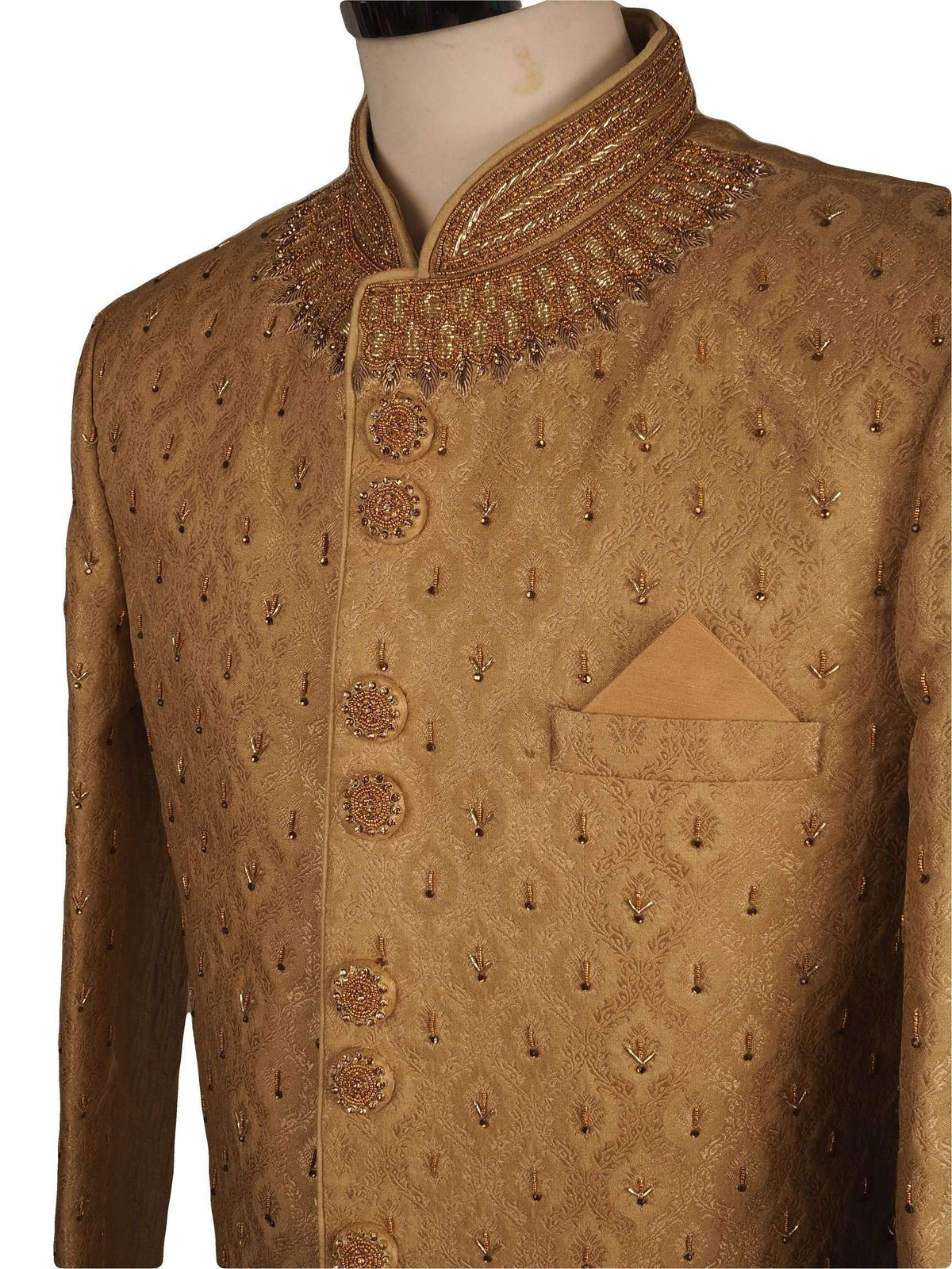 Fully Embroidered Gold Sherwani with churidar trousers - SNC861KKP 1018 - Prachy Creations