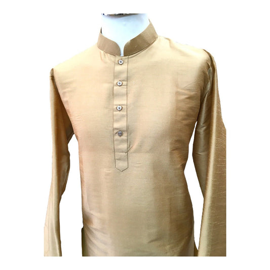Gold - Mens Plain Silky Kurta Set - Ideal under a waitcoat - KCS2211 KK 0322 - Prachy Creations
