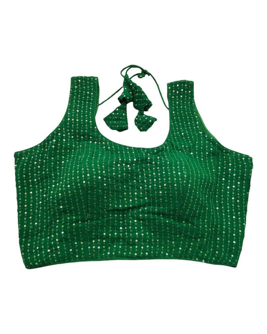 Green - Self Embroidered with Sequence Saree / Lehnga blouse - With Cups - Margin to loosen - UK Stock - AF2221 H 0822 - Prachy Creations