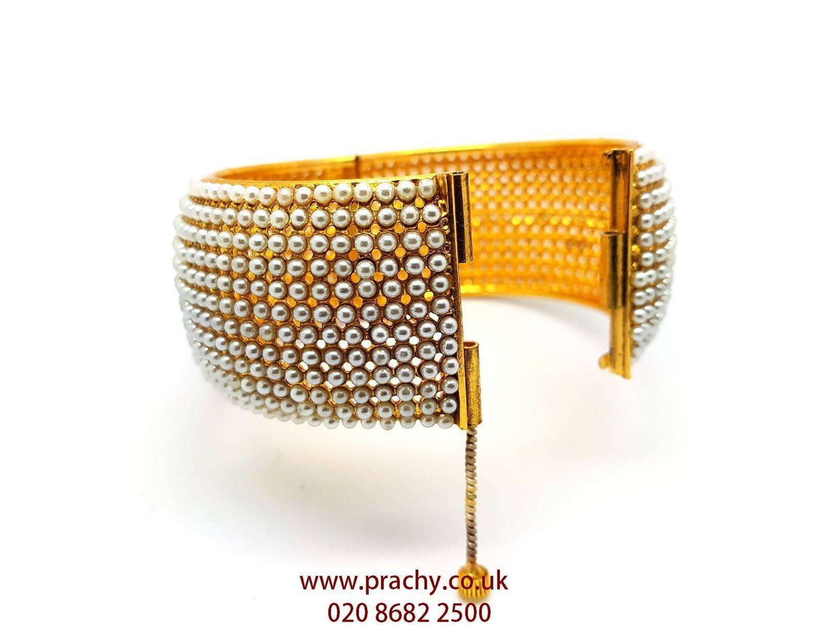 HR400 r - Hand made Openable Pearl Kada, Bridal, Weddings, Bollywood - Prachy Creations